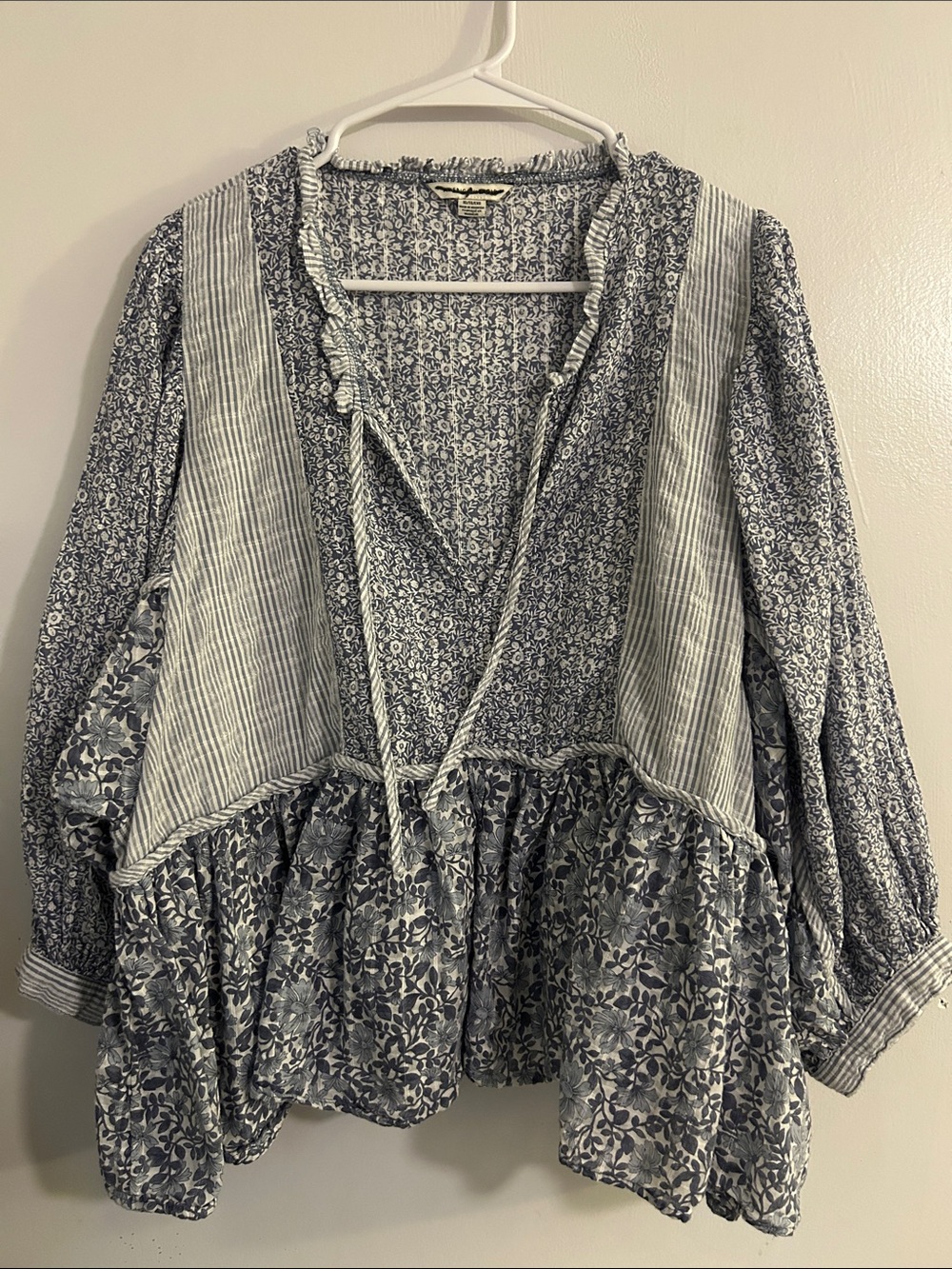 American Eagle Outfitters Blue Floral Patchwork Peasant Tunic